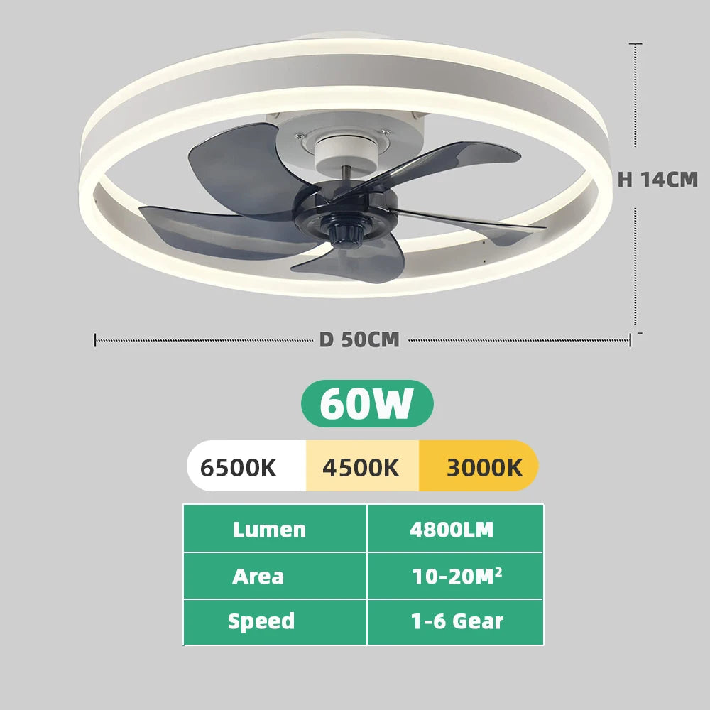 Ceiling Fan Light Remote Control Dimmable 6 Speed Modern Profile LED Ceiling Fan