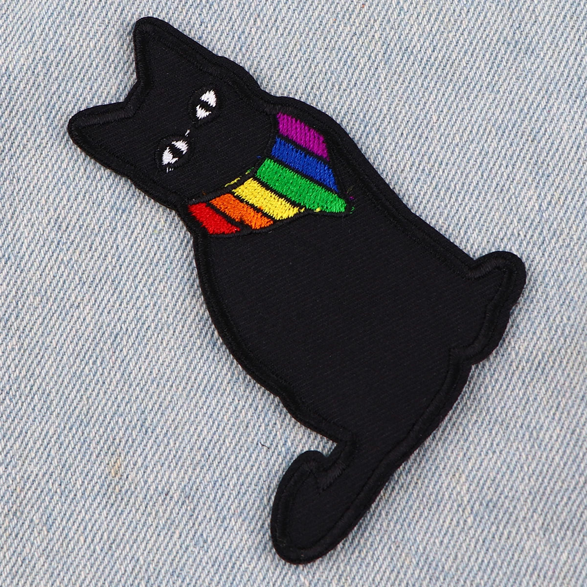 Black Cat Embroidery Patch Iron On Patches For Clothing Rainbow patches for Jackets DIY Sew Patch Stickers