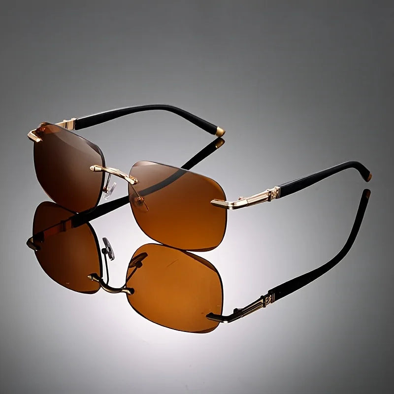 2PCS High Quality Rimless Diamond Cut Lens UV400 Sunglasses Fashion Square Metal Legs Glasses for Men Women