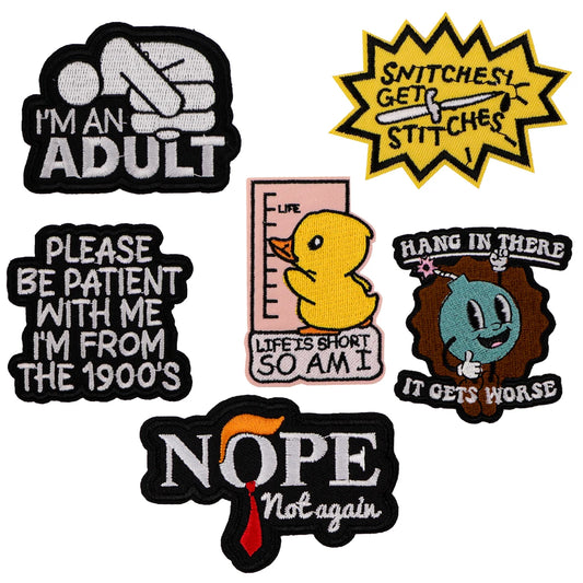 I'M AN ADULT Embroidery Patch Funny Quotes Iron On Patches For Clothing Thermoadhesive Patches On Clothes DIY Sew Badges