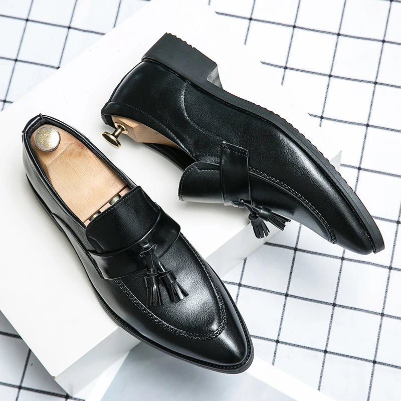 Classic Casual Leather Shoes For Men High Quality Social Office Shoes Men Slip On Loafers Flat Casual Business Leather Shoes Men