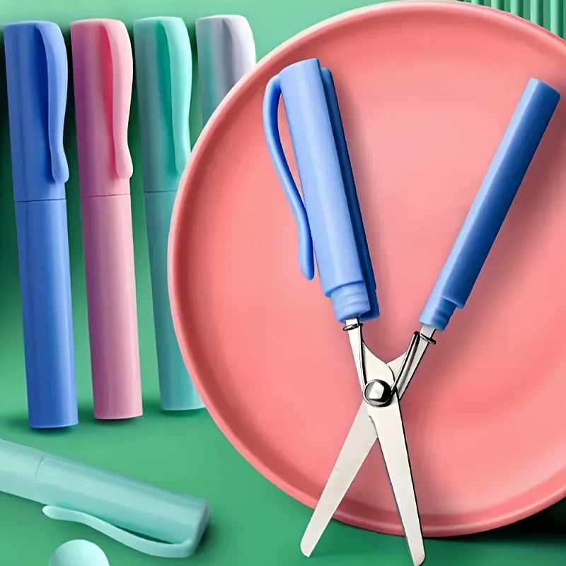Creative Stationery Pen Scissors Mini Folding Student Art Scissors Pen Cap Student Paper Cuttings Scissors