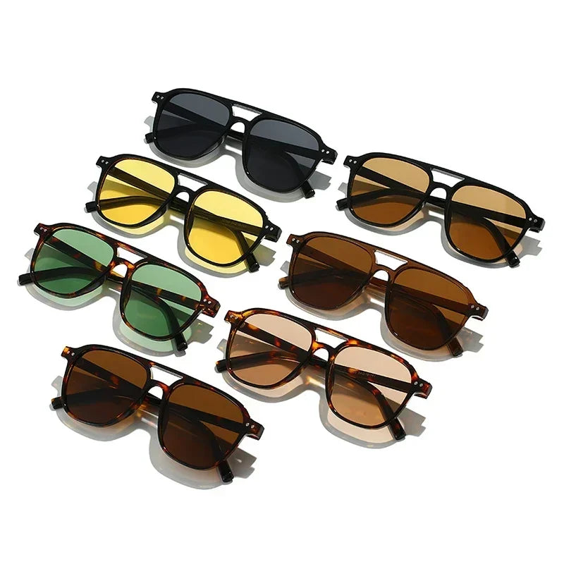 JNPCXI Retro Rivets Double Bridges Men Sunglasses Fashion Women Luxury Shades UV400 Green Sun Glasses