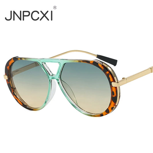 JNPCXI Ins Popular Fashion Double Bridges Women Luxury Sunglasses Brand Designer Oval Hollow Shades UV400 Men Sun Glasses
