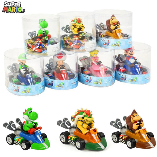 Mario Pull Back Car Figures Green Yoshi Donkey Kong Bowser Luigi Toad Princess