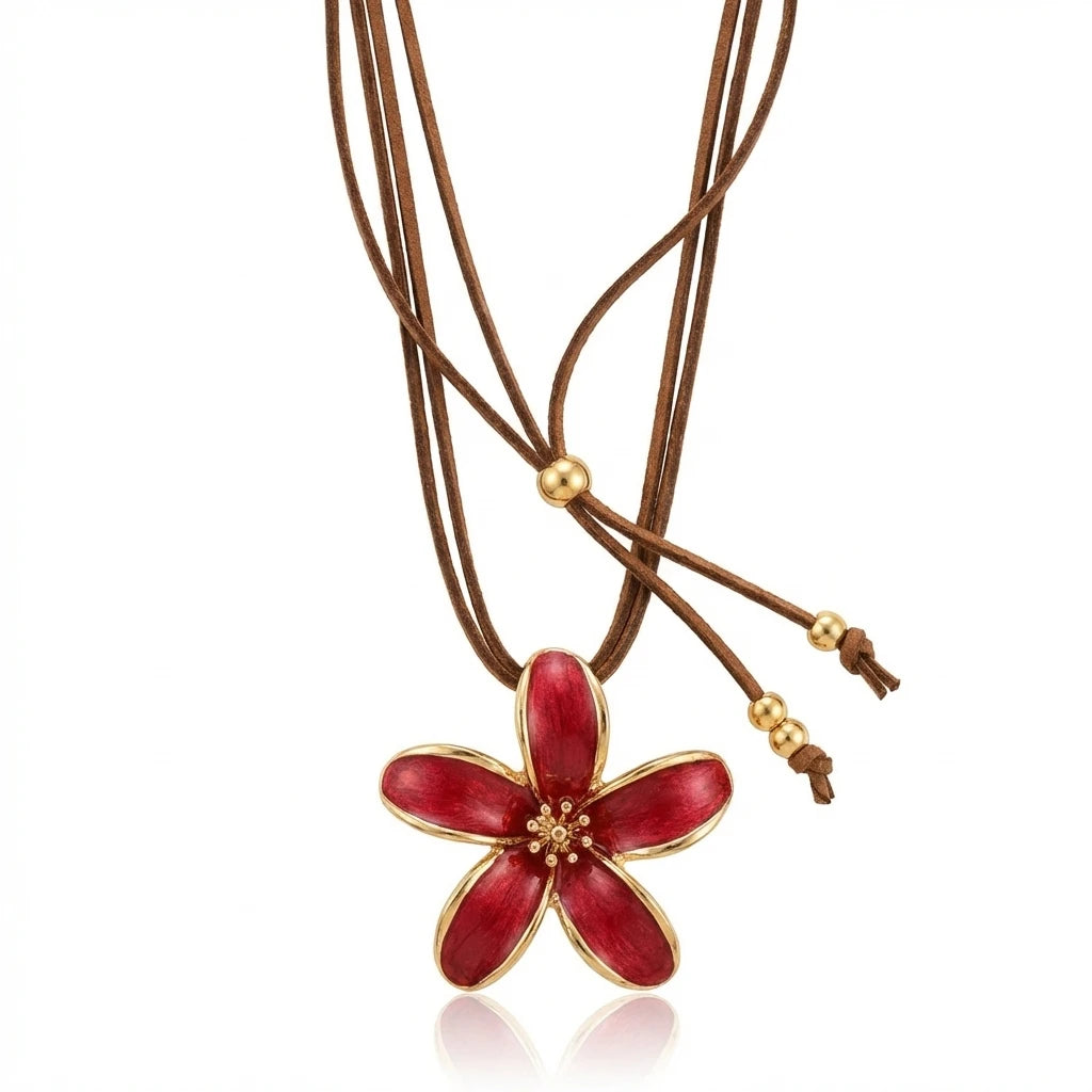 Vintage Five Petal Flower Long Necklace Women Elegant Camellia Style Pendant Sweater Chain Jewelry Gift