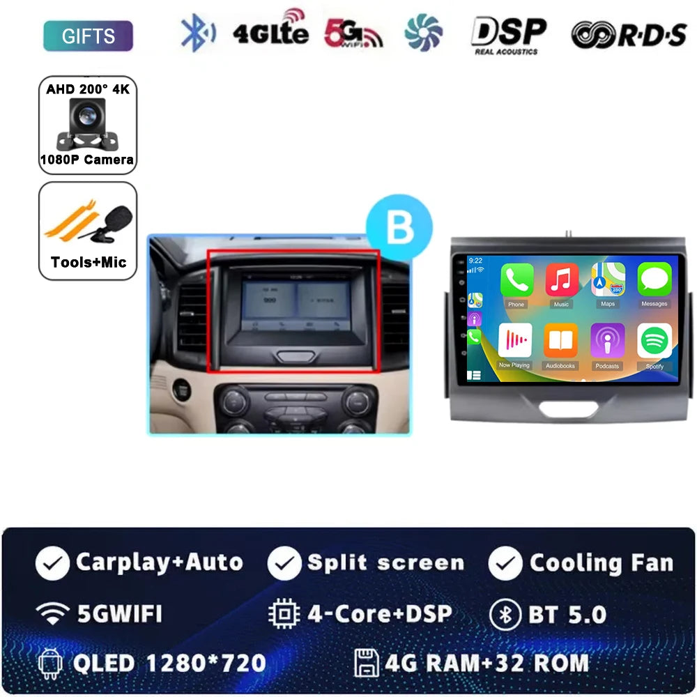For Ford Ranger 2015 2016 2017 2018 2019-2022 Android 16 Car Radio Stereo QLED Screen GPS Multimedia Carplay Autoradio Head unit