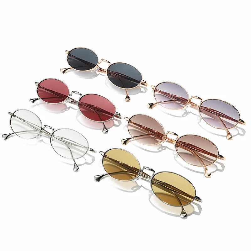 JNPCXI New Vintage Metal Small Oval Punk Women Sunglasses Fashion Silver Red Men Gradient Shades UV400