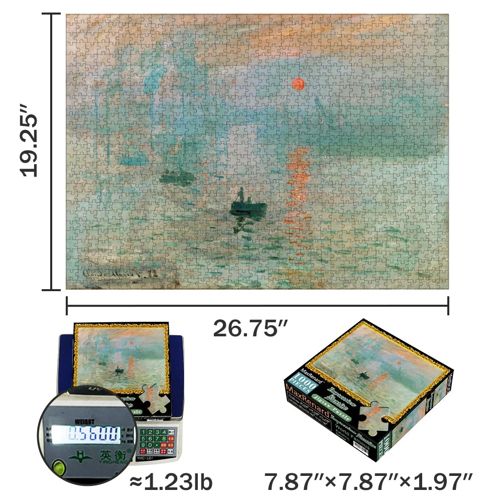 MaxRenard Jigsaw Puzzle 1000 Pieces for Adult Monet Sunrise Impression Environmentally Friendly Paper Christmas Gift Toy