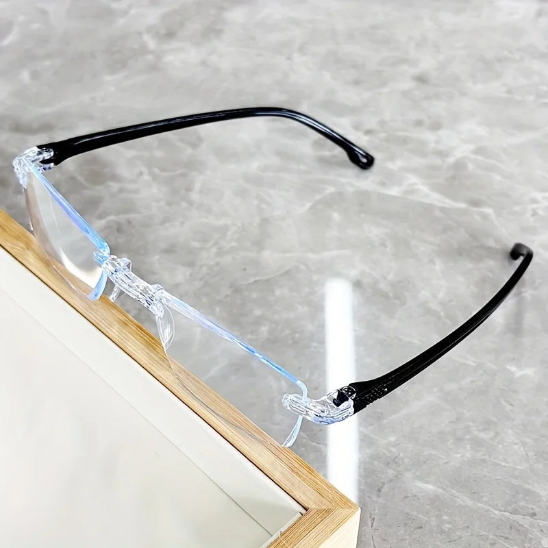 8 Pack Men's Clear and Transparent Lens Reading Glasses Lightweight Edge Cut Far Sighted Glasses Soft and Elastic Mirror Legs