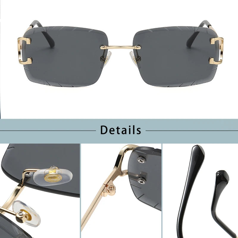 CATERSIDE Rimless Gradient Square Sunglasses Man Diamond Copper Frame Sun Glasses Punk Women's Small Frameless Eyewear UV400