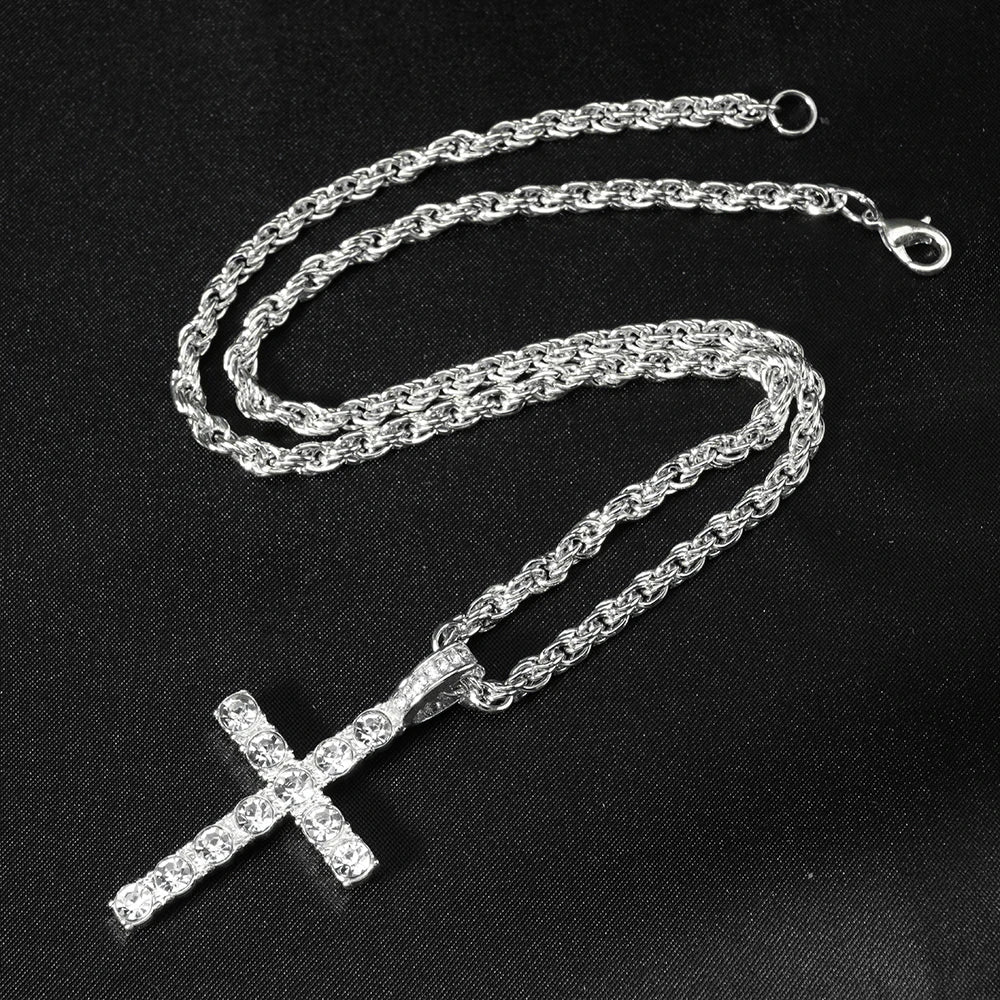 2026 New Men's Iced out Stacked Crosses Pendant Necklace Hip Hop Jewelry with exaggeration 13mm Cuban Chain Rhinestone Gift