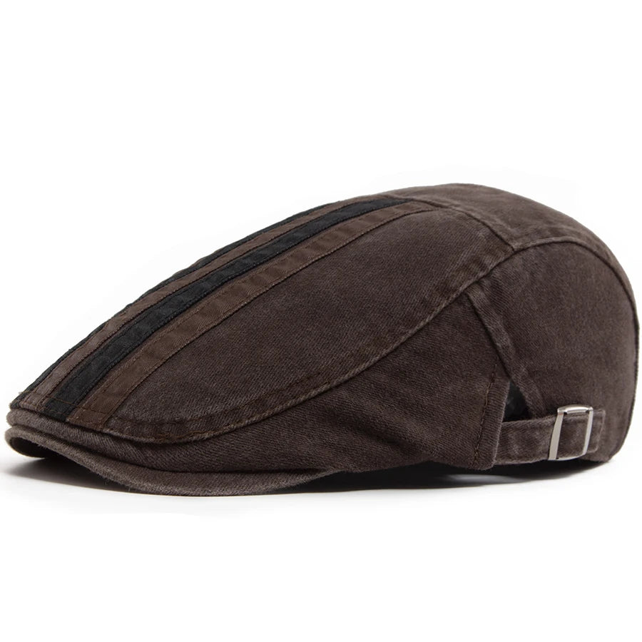 Vintage Newsboy Cap Men Fashion Five Bars Flat Hat Women Washed Berets Spring Summer Casual Visor Lvy Caps For Male Adjustable