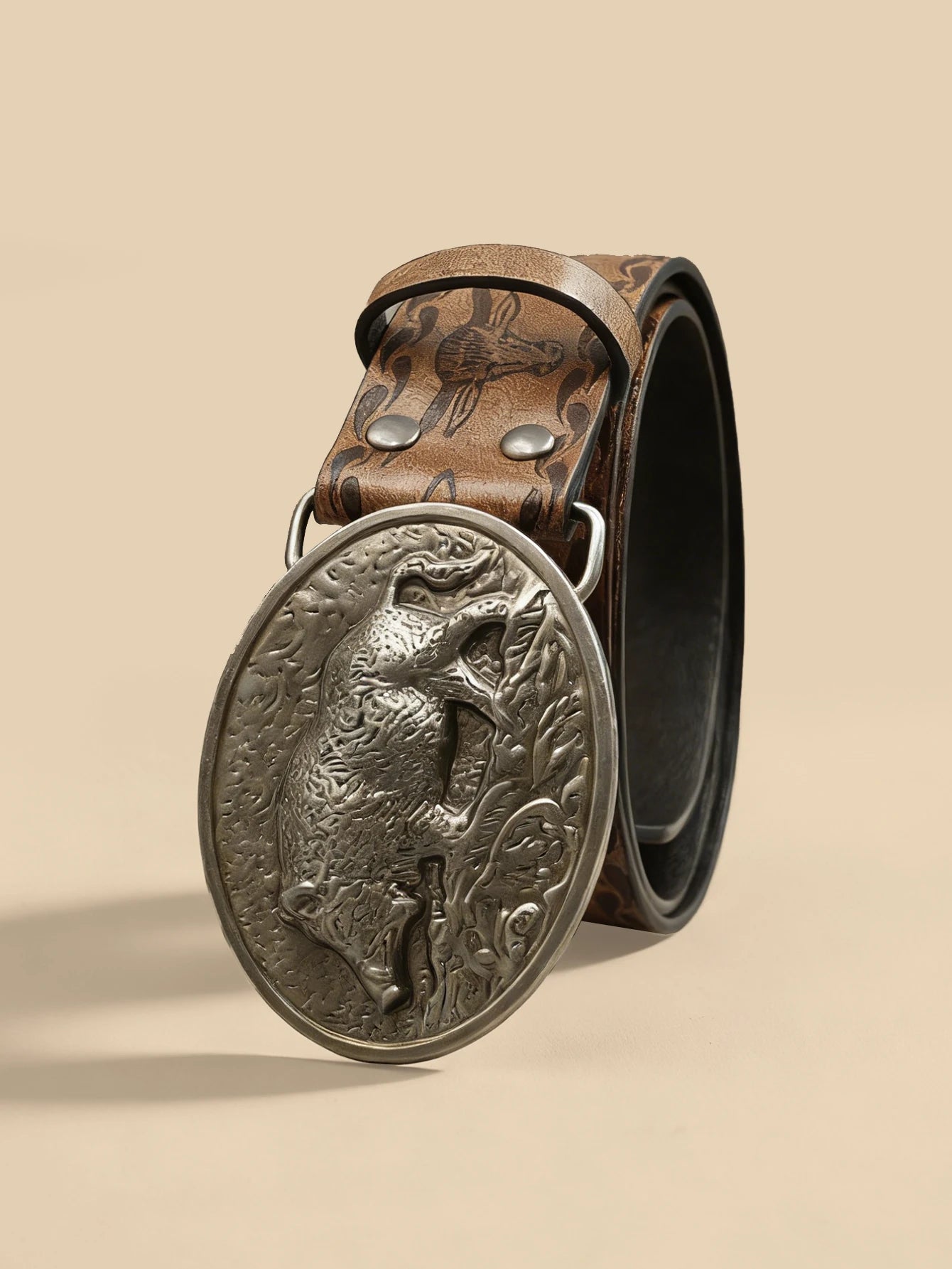 Vintage Western Embossed Belt Unisex Retro Distressed Adjustable Waist Strap for Jeans Dress