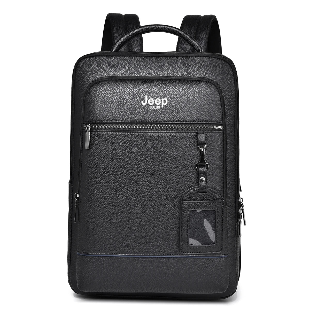 JEEP BULUO Men'Genuine Leather Business Backpacks Black Casual 15.6" Laptop bag