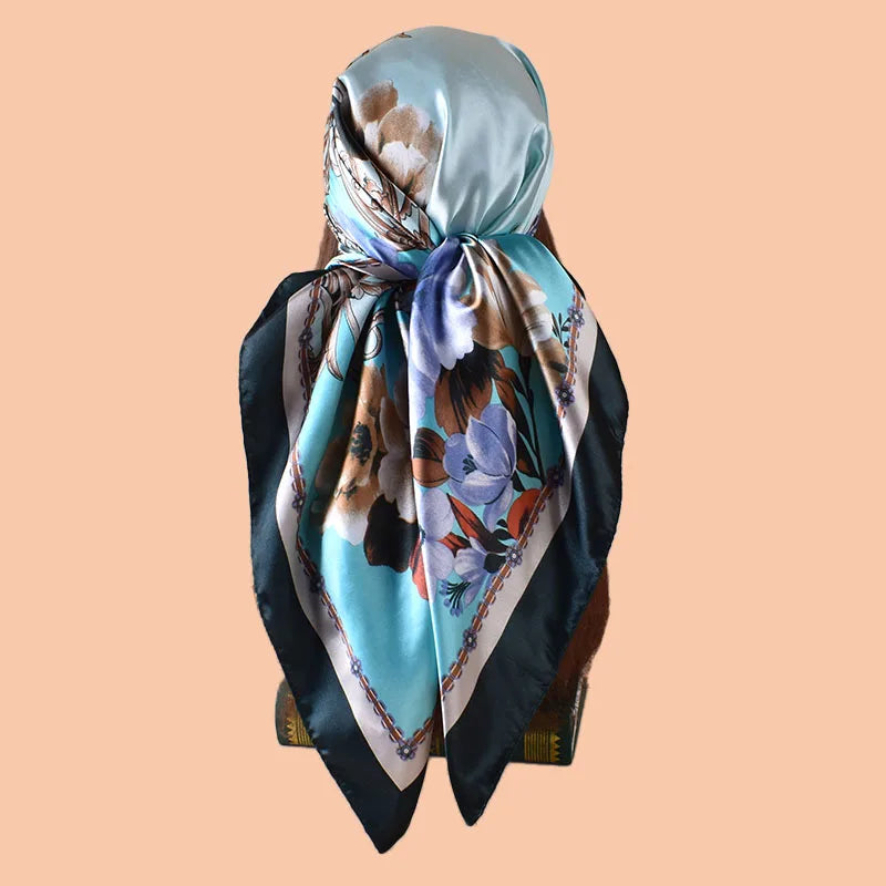 1PC Floral Print Satin Square Scarf Women's Hair Accessory Spring New Style Versatile Belt Bag Decoration Silk Headscarf
