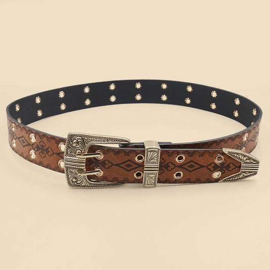 Vintage Engraved Women's Belt - Decorative Metal Eyelet Waistband for Dresses & Jeans, Daily Holiday Decoration