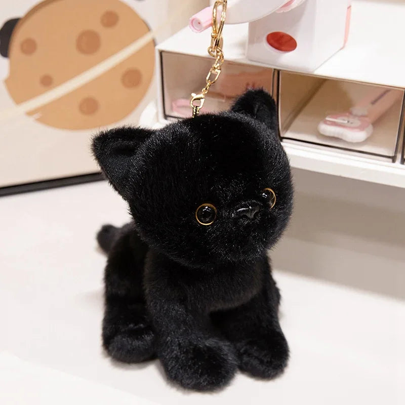 15cm Cute Simulated Sitting Cat Pendant Doll Plush Toy Stuffed Soft Animal White Black Kitten Keychain Doll Kids Birthday Gift