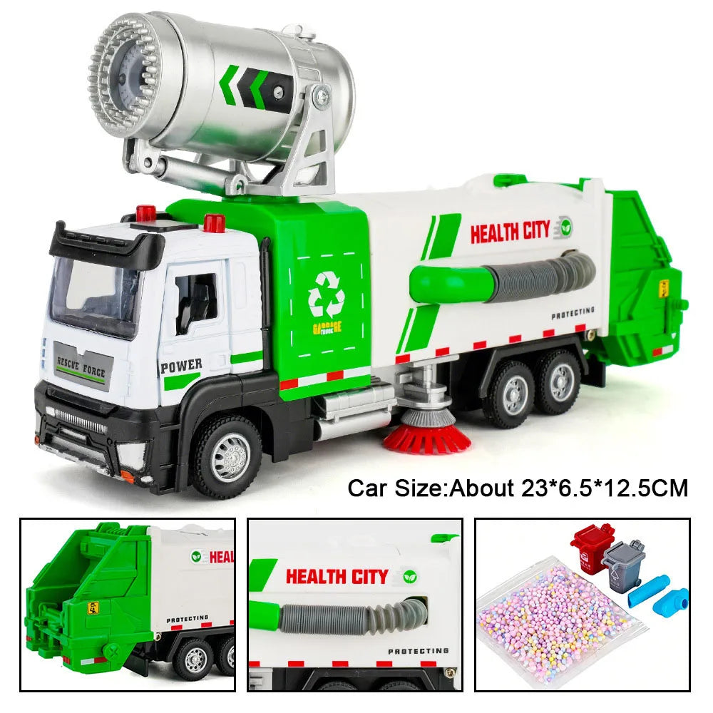 1:32 Vacuum Sweeper Vehicle Urban Anti Haze Truck Alloy Diecast Models Toys Car Rubber Tires Pull Back Vehices Gifts for Friends