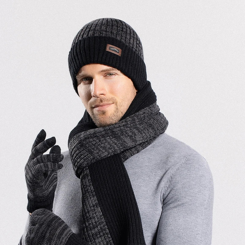 Xinbaoguan 100% acrylic 8397 winter hat, gloves, scarf three piece set, outdoor velvet warm ear protection, knitted yarn hat