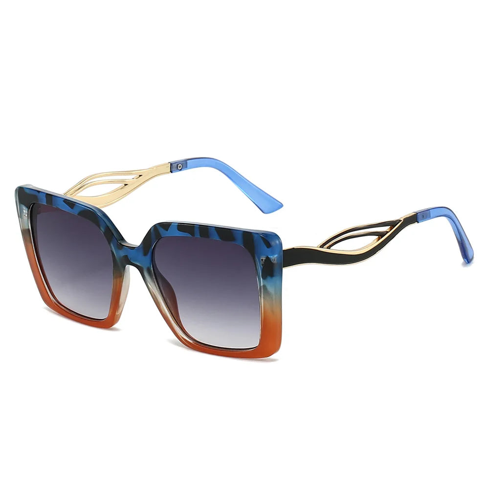JNPCXI Retro Square Leopard Print Gradient Frame Women Sunglasses Ins Hollow Temple Design Men Casual Sun Glasses UV400