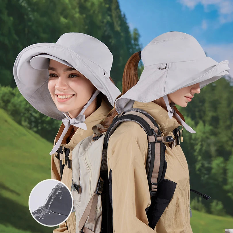 8921Springsummer outdoor double large roof sunscreen hat Korean fashion shawl visor children's quick-drying waterproof fisherma