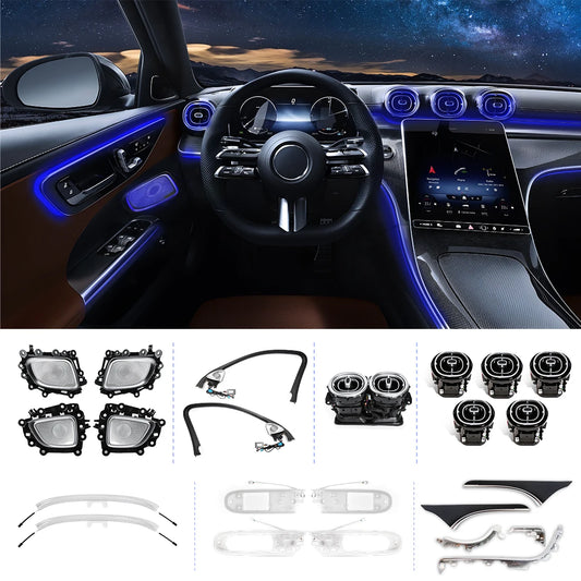 For Mercedes-Benz W206 C 2022 2023 2024 Car Ambient Lights 64 Colors RGB LED Vents 4D Speakers Seat Console Decorative Lights