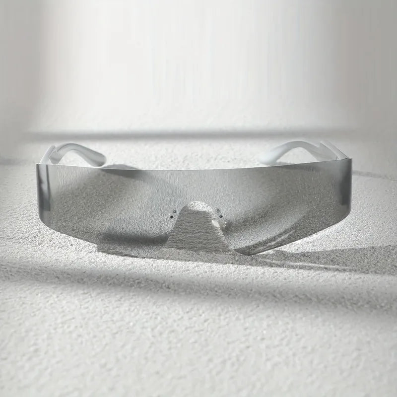A Pair of Women's Silver Mirror Reflective Plastic Edged Shield Shaped Narrow Frame Fashionable Casual Glasses