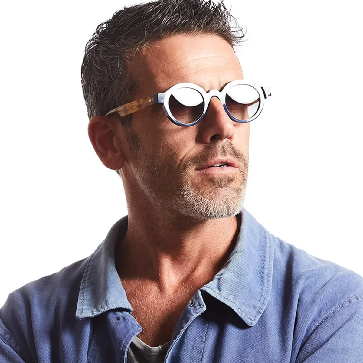 JNPCXI Round Sunglasses Men Punk Double Color Shades UV400 Retro Rivets Decoration Women Trending Sun Glasses Clear Lens Frame