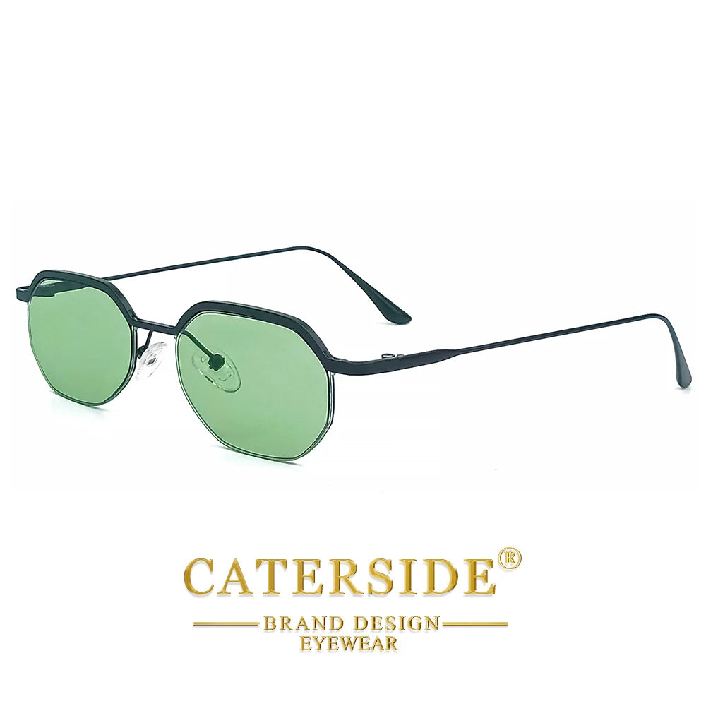 CATERSIDE Retro Polygon Sunglasses Men Metal Semi Rimless Sun Glasses Uv400 Women Outdoor Protection Driving Decorative Eyewear