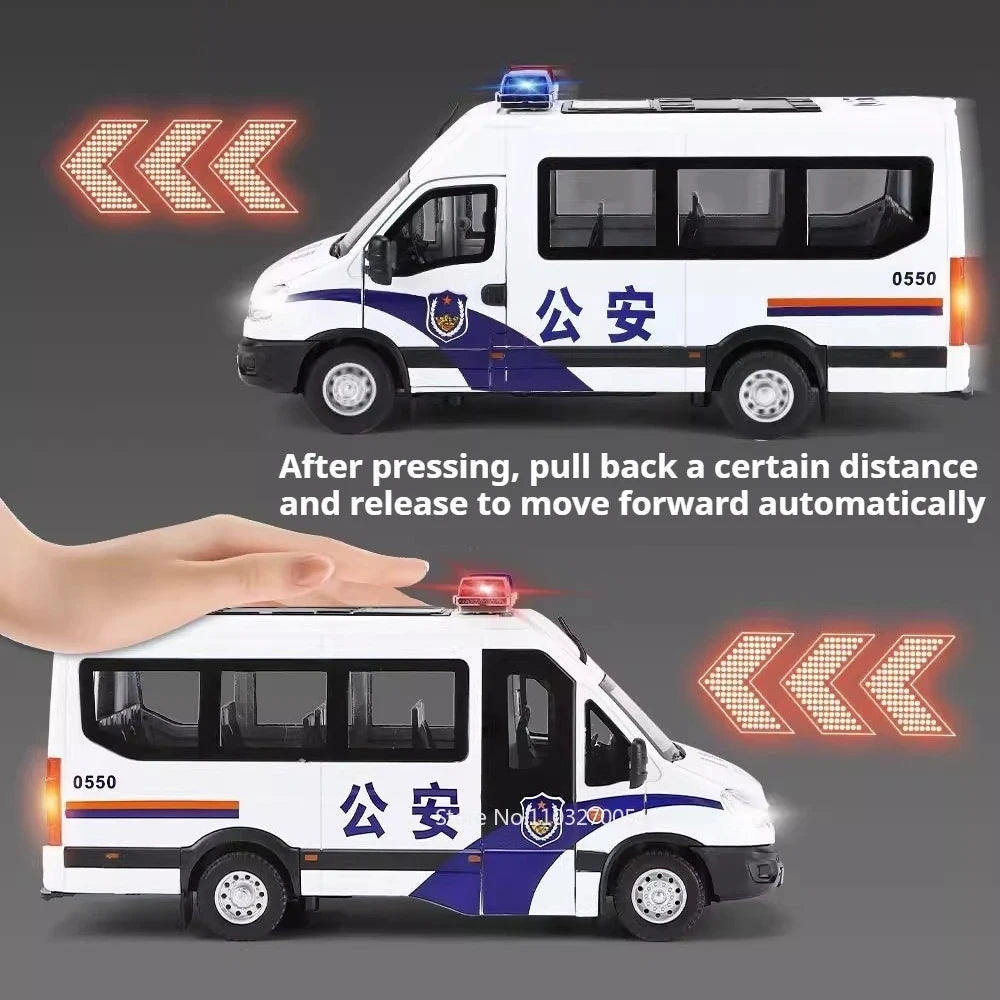 1:24 Police Car Disperse Explosion Proof Cars Toys Alloy Diecast Model with Sound Light Pull Back Doors Opened Vehcies Boy Gifts
