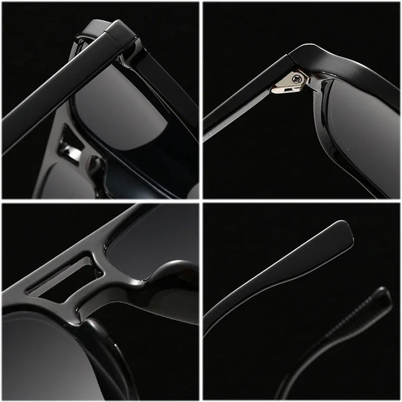 JNPCXI Retro Double Bridges Square Men Rivets Sunglasses Fashion Women Black Yellow Shades UV400 Sun Glasses