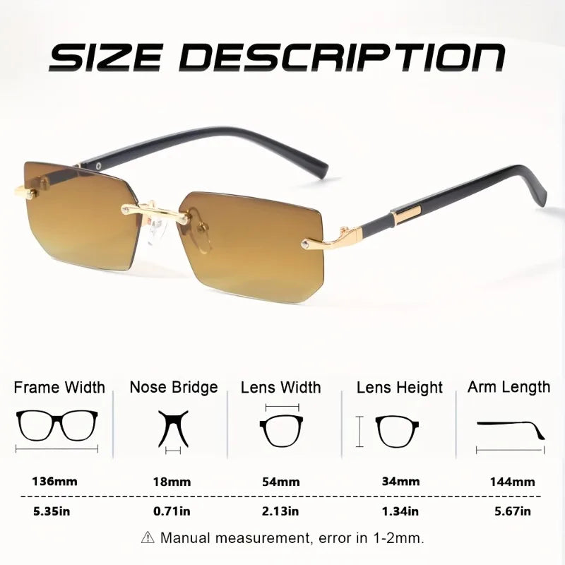 Small Frame Rectangle Rimless Punk Sunglasses Men Vintage Metal Sun Glasses For Male Classic Shades UV400