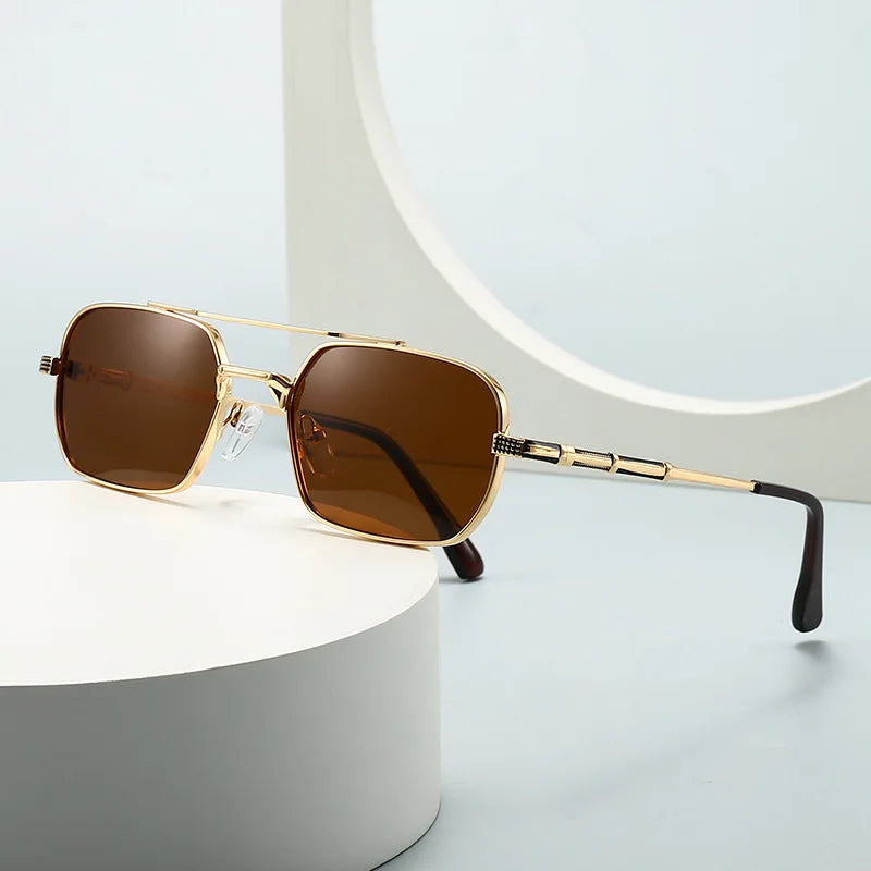 JNPCXI Polarized Fashion Rectangle Double Bridges Sunglasses Women Retro Square Rivets Men Punk Sun Glasses Shades UV400