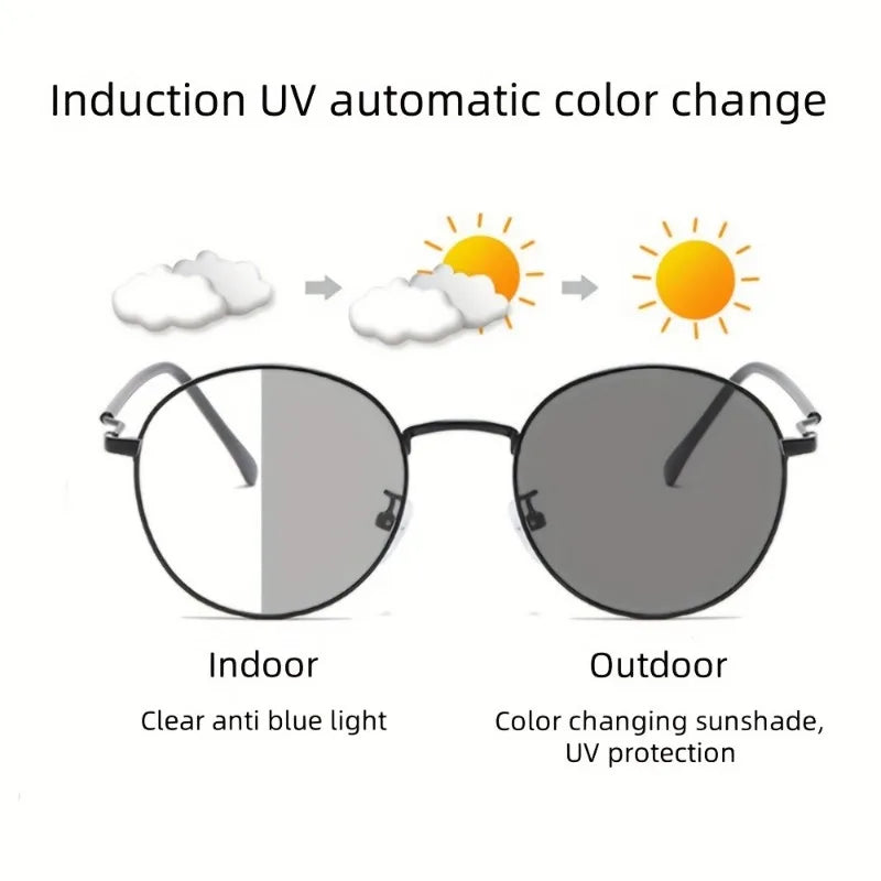 1pc New Metal Eyeglass Frames for Men'S And Women'S with Photochromic Lenses Can Block Blue Light