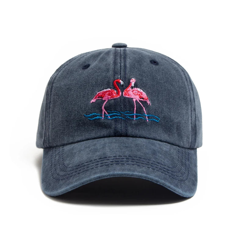 Flamingo Print Women's Baseball Cap Embroidery Washed Cotton Men's Caps Casual Retro Sport Summer Fashion Sun Visor Hat Unisex