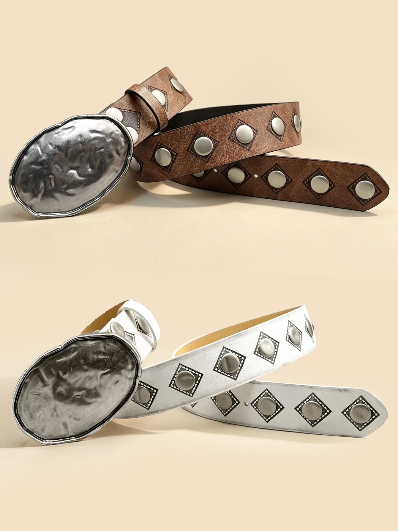 Handmade Distressed Hammered Belt, Vintage Rivet Embossed Western Style Unisex Waistband