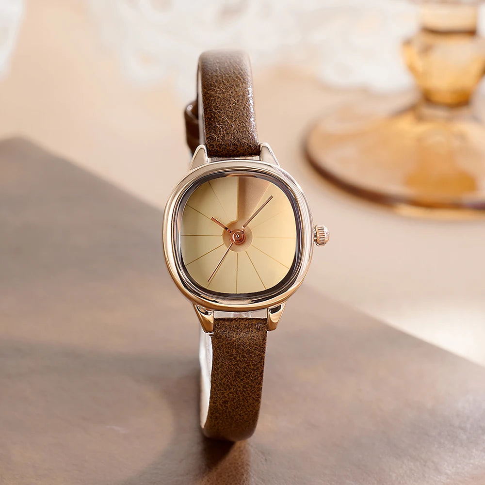 GEDI Vintage Watch Woman Fashion Microfiber Leather Strap Quartz Watches Waterproof Elegant Temperament Niche Women Gifts
