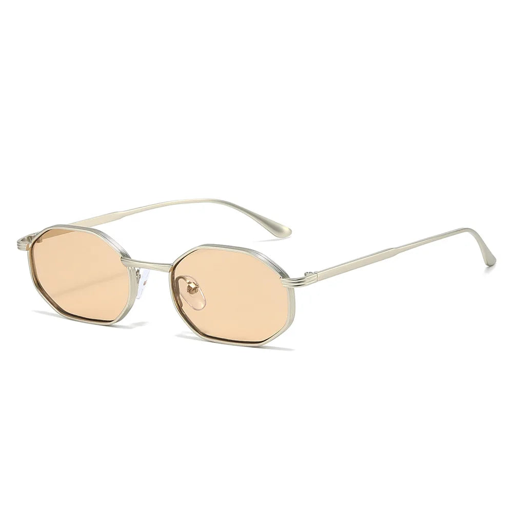 JNPCXI New Fashion Polygon Metal Square Sunglasses Women Retro Blue Green Gradient Shades UV400 Men Sun Glasses
