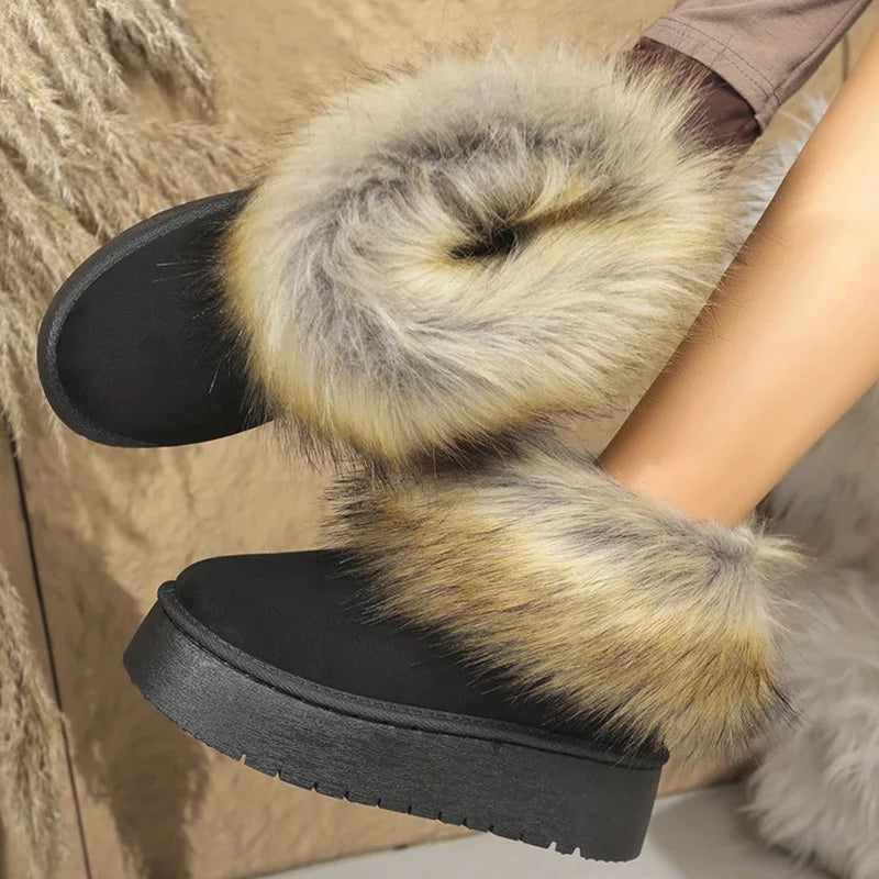 Faux Suede Furry Snow Boots for Women Winter Fashion Round Toe Slip On Ankle Boots Woman Anti Slip Platform Warm Booties Mujer