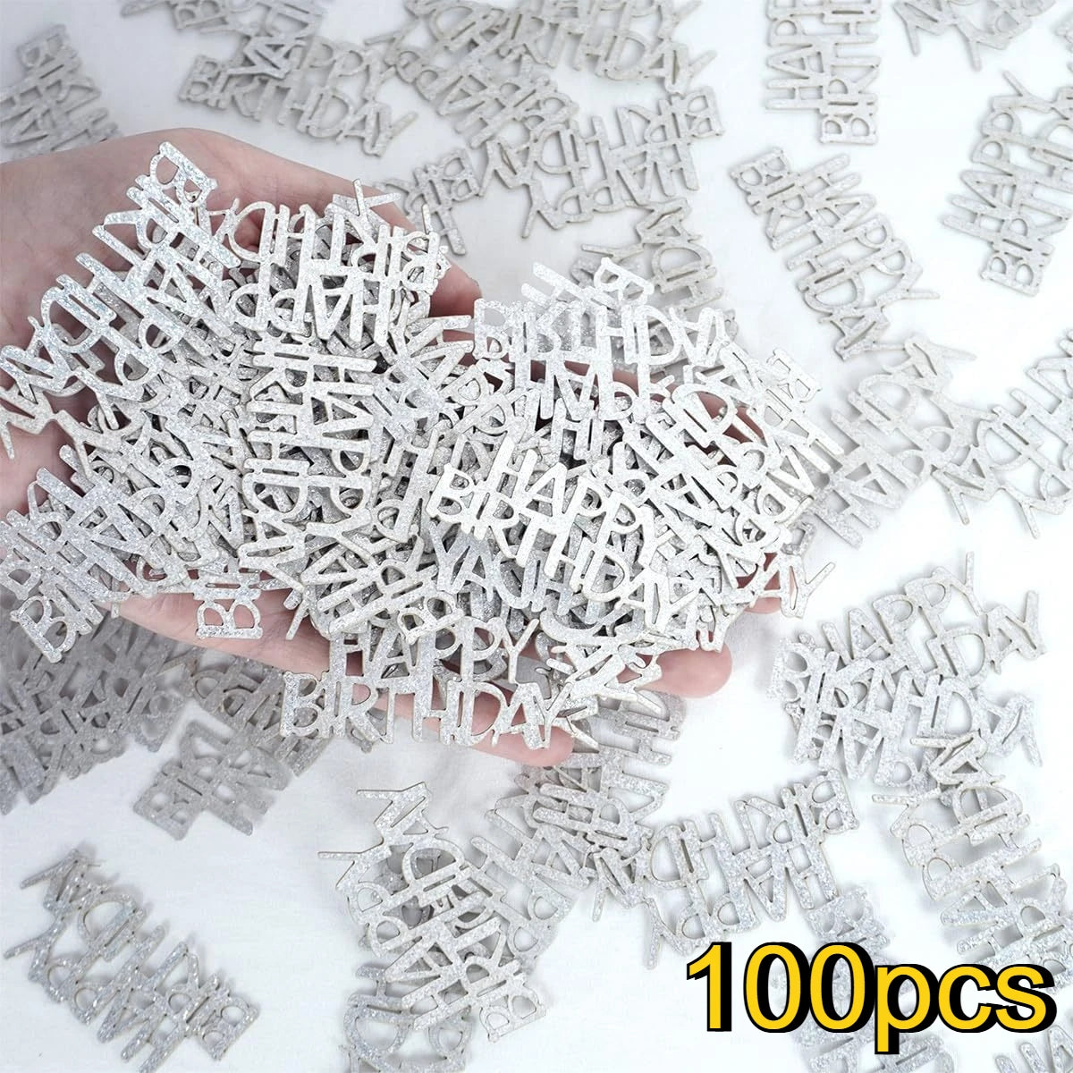 100pcs Glitter Happy Birthday Confetti, HAPPY BIRTHDAY Table Scatter Decor - Party Celebration Holiday Table Decoration