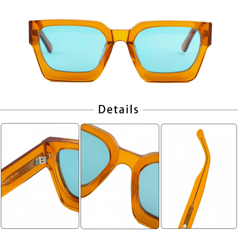 CATERSIDE Square Polarized Sunglasses Men Acetate Big Frame Brand Design Sun Glasses Women Travel Driving Party Festival Eyewear