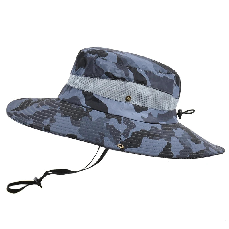 Xinbaoguan 100% Polyester 9018 Outdoor Fisherman Hat Leisure Jungle Round Edge Mesh Hat Mountaineering Fishing Camo Benni Hat