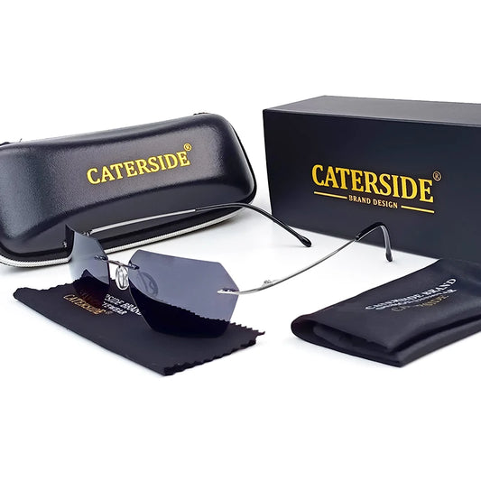 CATERSIDE Polarized Rimless Sunglasses Men 100% Titanium Ultralight Polygonal Sun Glasses Woman Cosplay Driving Party Eyewear
