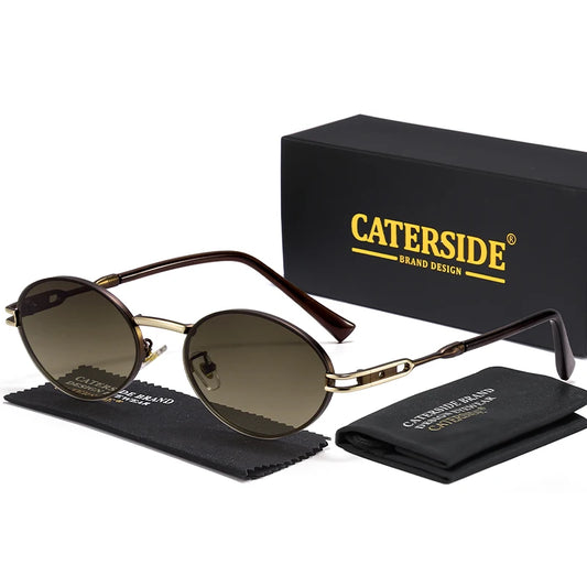 CATERSIDE Vintage Men's Oval Sunglasses Vintage Small Metal Frame Design Sun Glasses Women's Travel Party Eyewear UV400