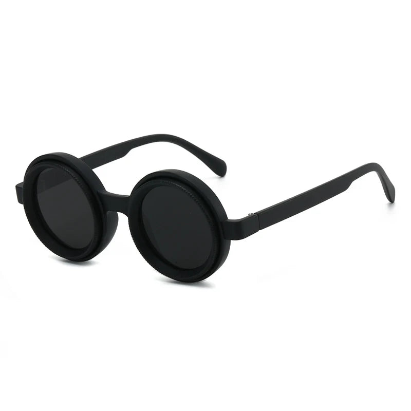 JNPCXI Vintage Round Punk Men Polarized Sunglasses Shades UV400 Fashion Women Adjustable Dimming Outdoor Sun Glasses
