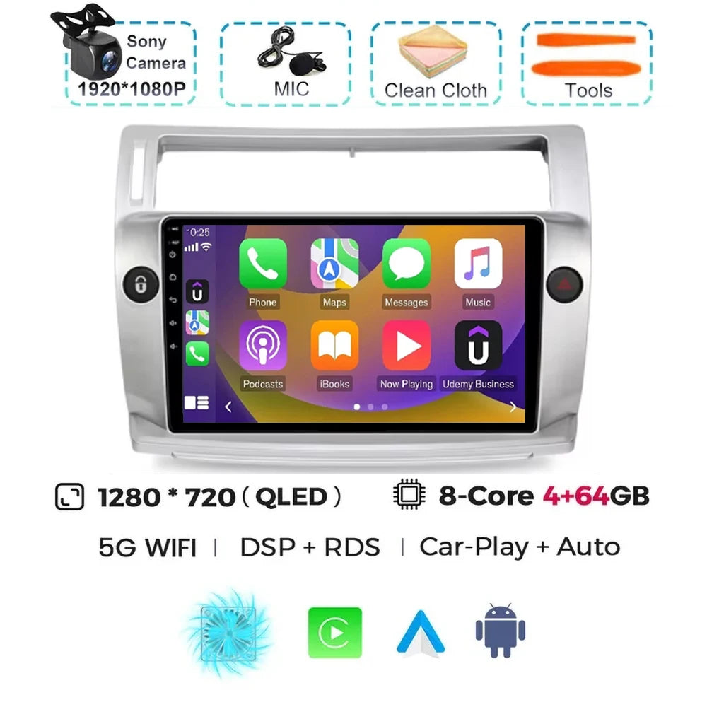 For Citroen C4 C-Triomphe C-Quatre 2004 - 2009  Carplay Auto Android 15 Car Radio Multimedia Video Player Navigation wifi 4G RDS