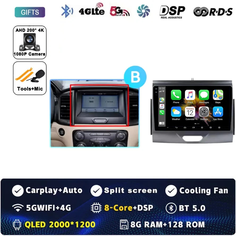 For Ford Ranger 2015 2016 2017 2018 2019-2022 Android 16 Car Radio Stereo QLED Screen GPS Multimedia Carplay Autoradio Head unit