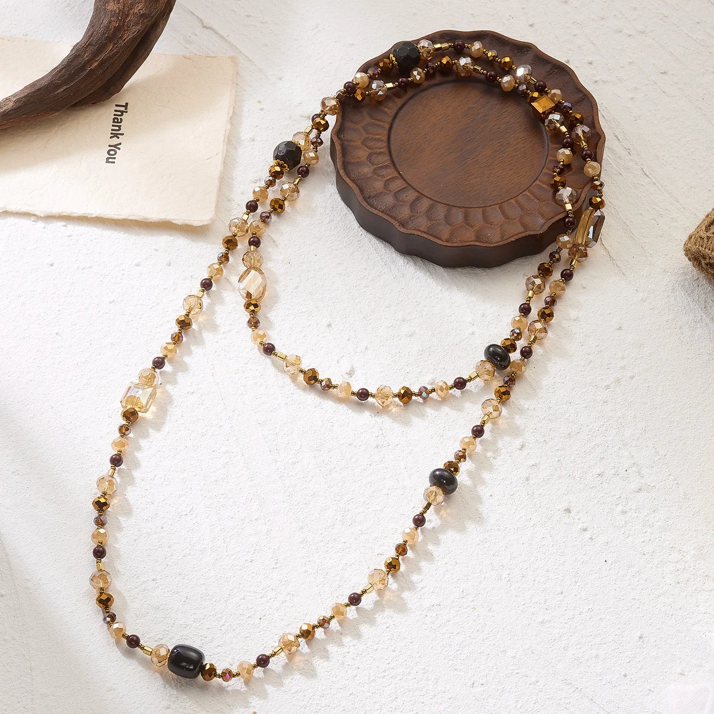 Vintage Crystal Beads Layered Necklace for Women Bohemian Irregular Beaded Necklace Long Stacked Neck Chain Jewelry Accessories
