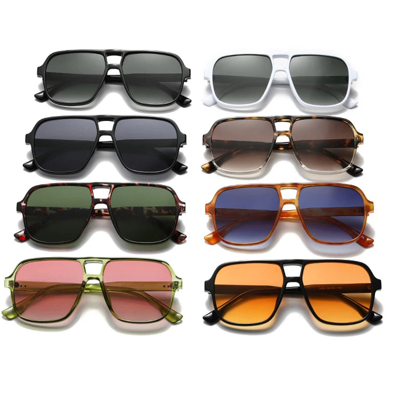 JNPCXI Retro Double Bridges Square Women Gradient Green Pink Sunglasses Shades UV400 Fashion Rivets Decoration Men Sun Glasses